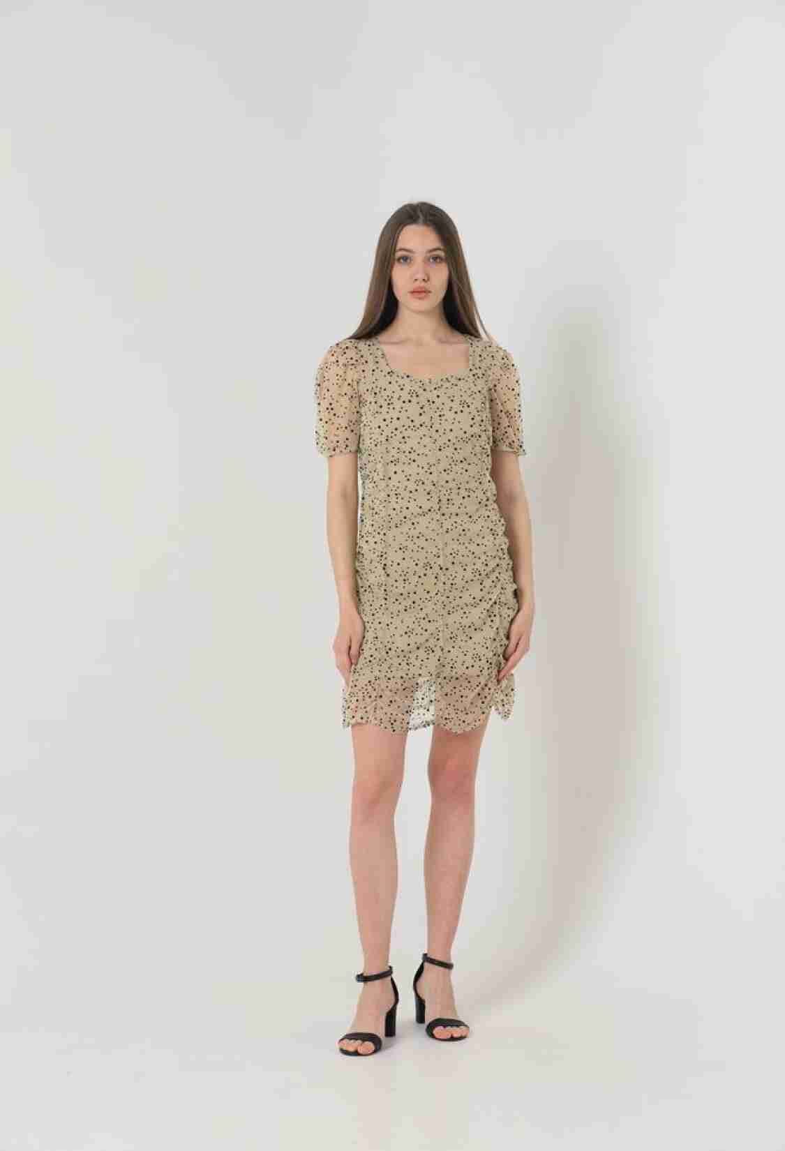 Boat Neck Short Sleeve Dress - Stone & Black - Brand: Topshow - Women & Kids, Baby Clothes Wholesale - TheBS Women