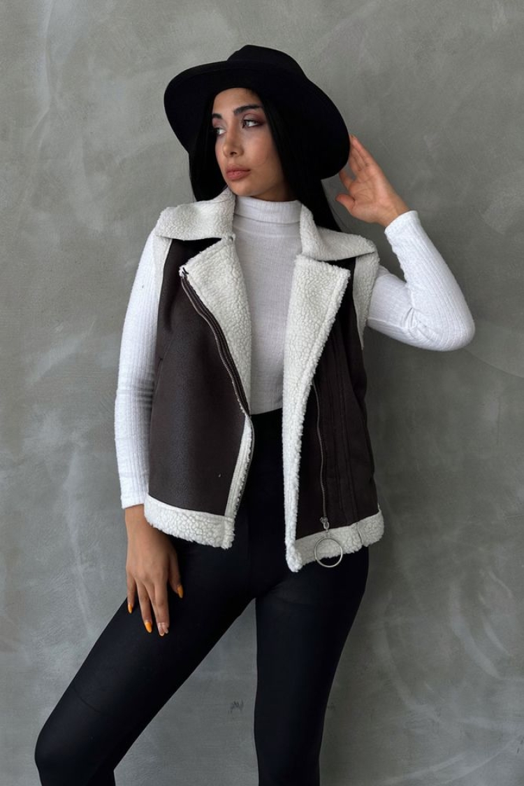 AnthraciteSuede Fur Collar Vest - Brand: Topshow - Women & Kids, Baby Clothes Wholesale - TheBS Women