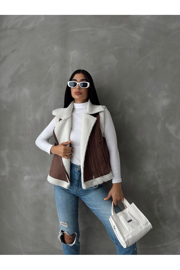 TanSuede Fur Collar Vest - Brand: Topshow - Women & Kids, Baby Clothes Wholesale - TheBS Women