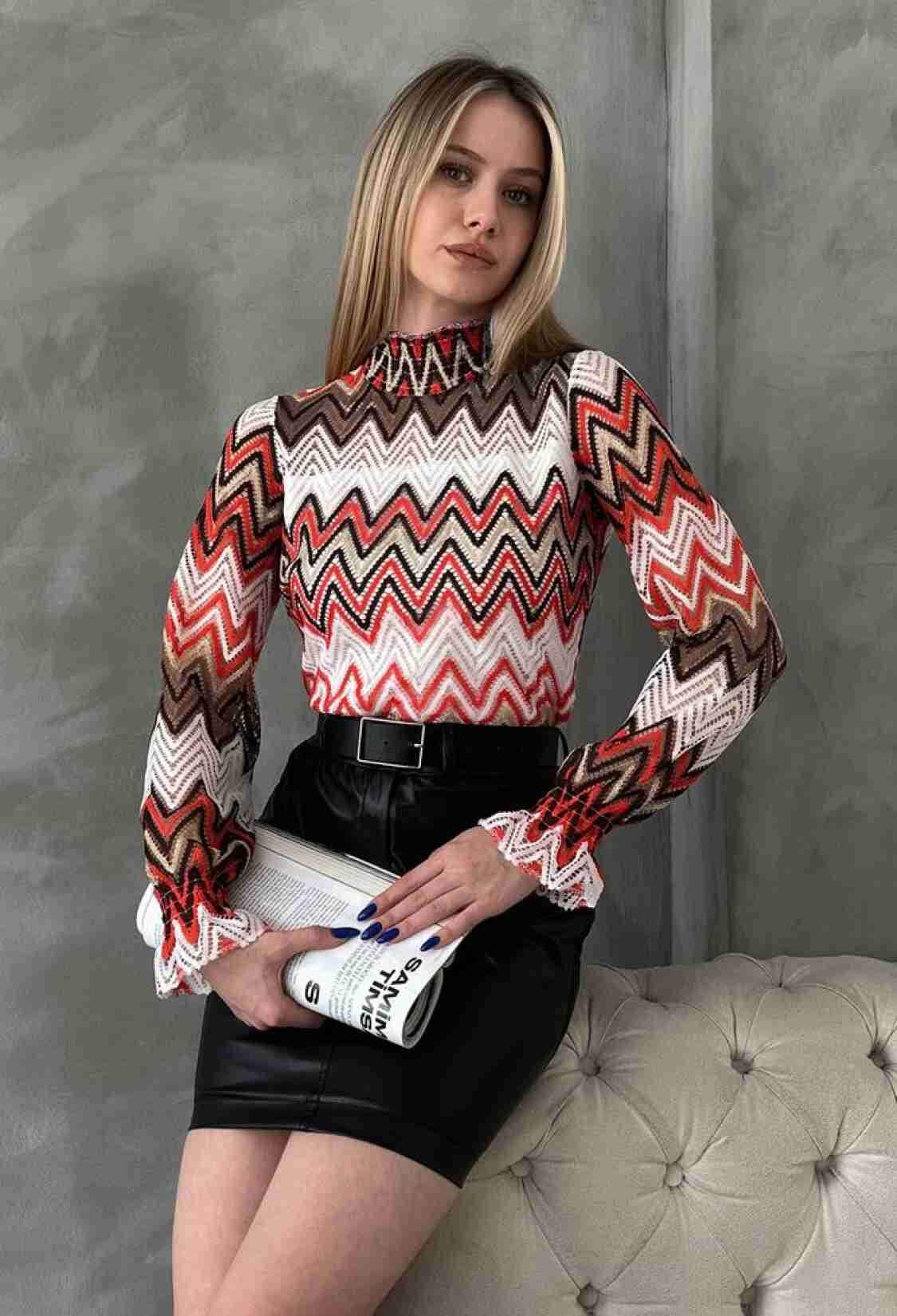 Zigzag Patterned Blouse - Orange - Brand: Topshow - Women & Kids, Baby Clothes Wholesale - TheBS Women
