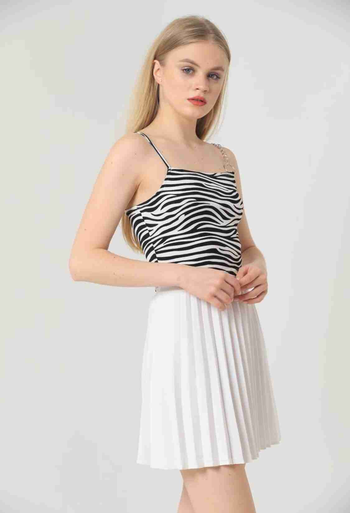 Zebra Chain Detailed Blouse - White & Black - Brand: Topshow - Women & Kids, Baby Clothes Wholesale - TheBS Women