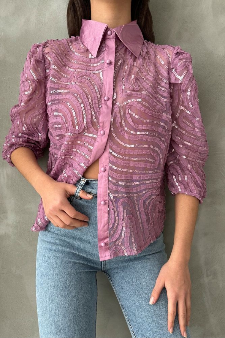 Sequin Embroidered Tulle Shirt - Brand: Topshow - Women & Kids, Baby Clothes Wholesale - TheBS Women