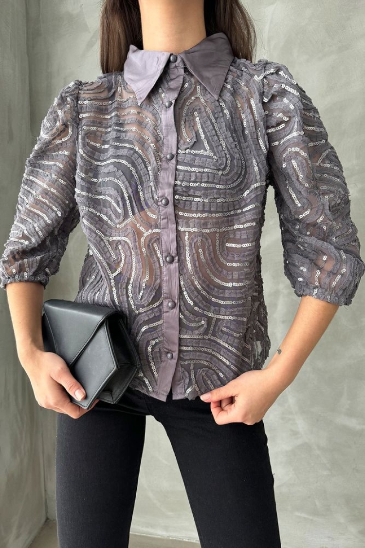 Gray Sequin Embroidered Tulle Shirt - Brand: Topshow - Women & Kids, Baby Clothes Wholesale - TheBS Women