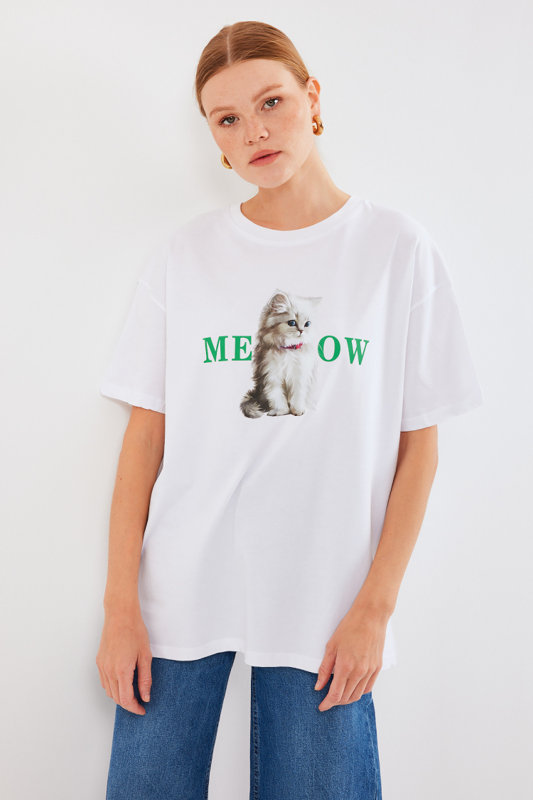 Printed Oversize T-Shirt - White - Brand: Bigdart - Women & Kids, Baby Clothes Wholesale - TheBS Women