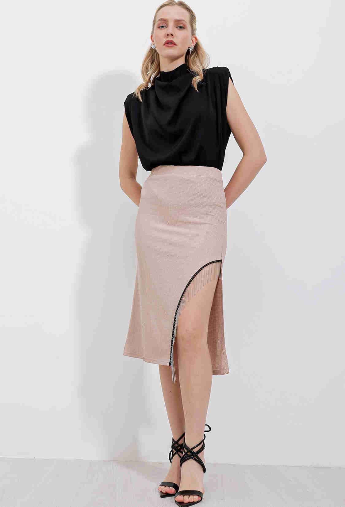 Chain Detailed Skirt - Biscuit - Brand: Bigdart - Women & Kids, Baby Clothes Wholesale - TheBS Women