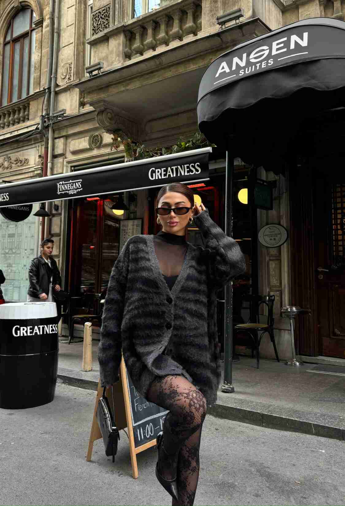 Animal Patterned Knitted Cardigan - Anthracite & - Brand: Sobe Istanbul - Women & Kids, Baby Clothes Wholesale - TheBS Women