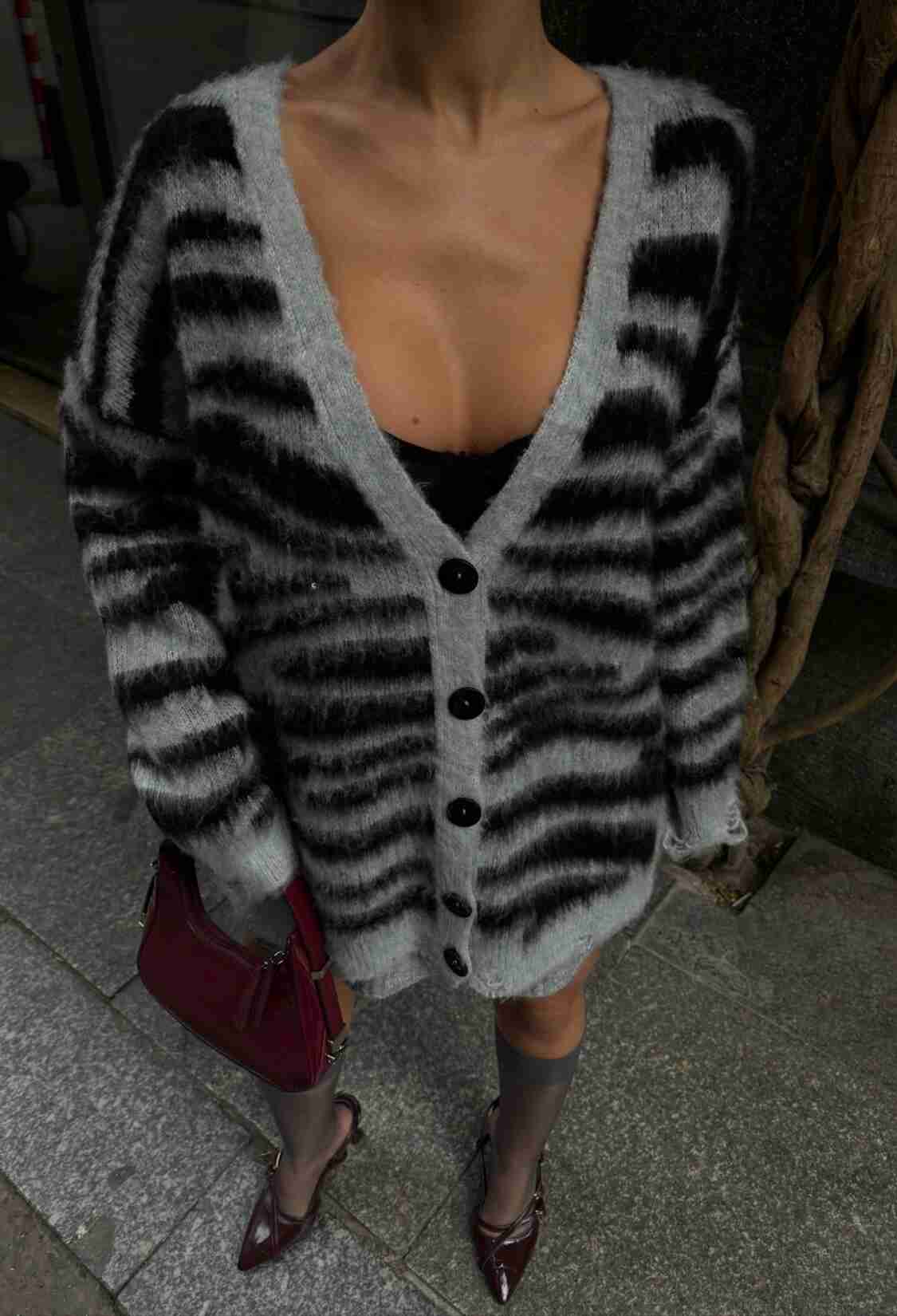 Animal Patterned Knitted Cardigan -& Black - Brand: Sobe Istanbul - Women & Kids, Baby Clothes Wholesale - TheBS Women
