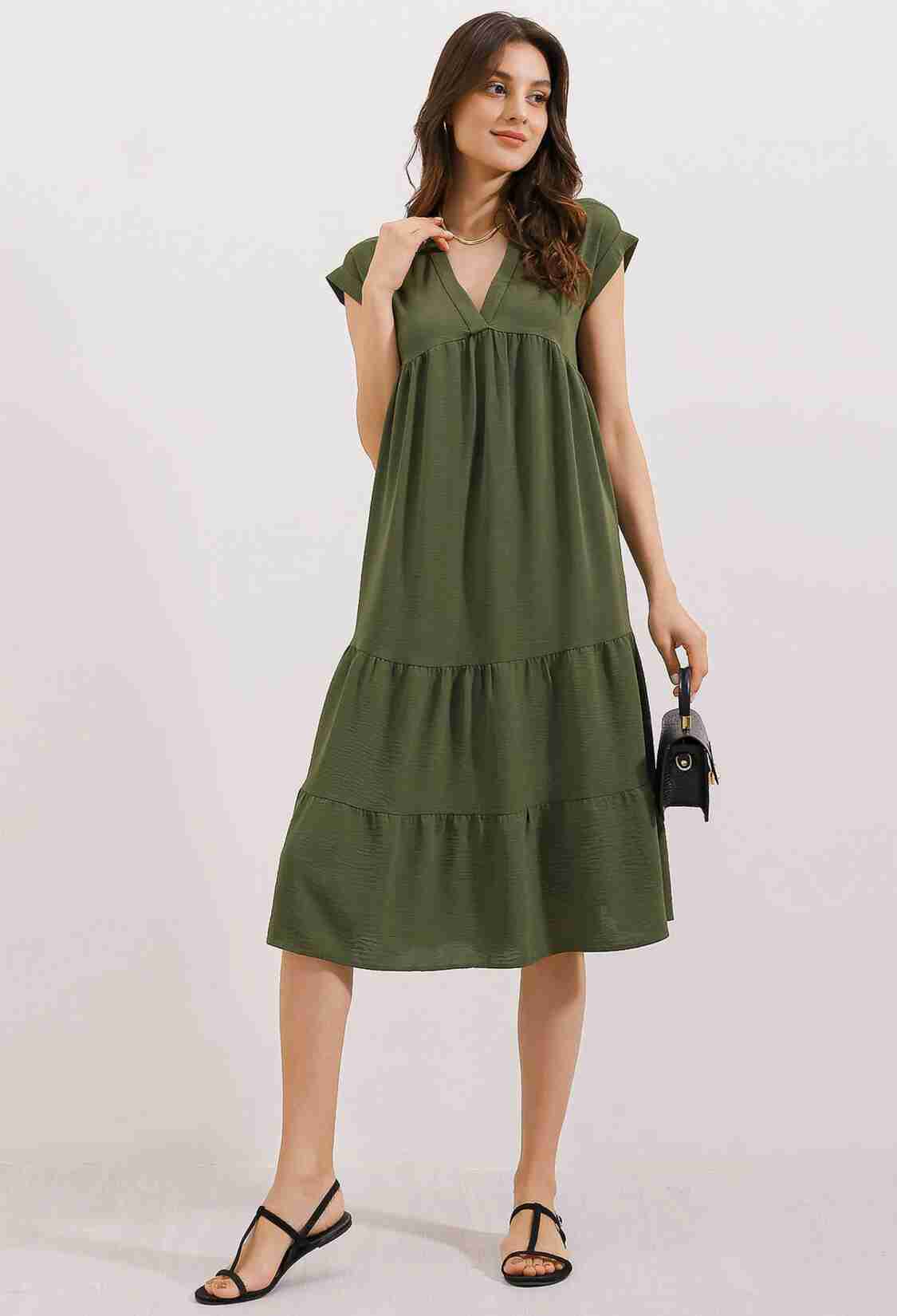 V Neck Flounce Dress - Brand: Bigdart - Women & Kids, Baby Clothes Wholesale - TheBS Women