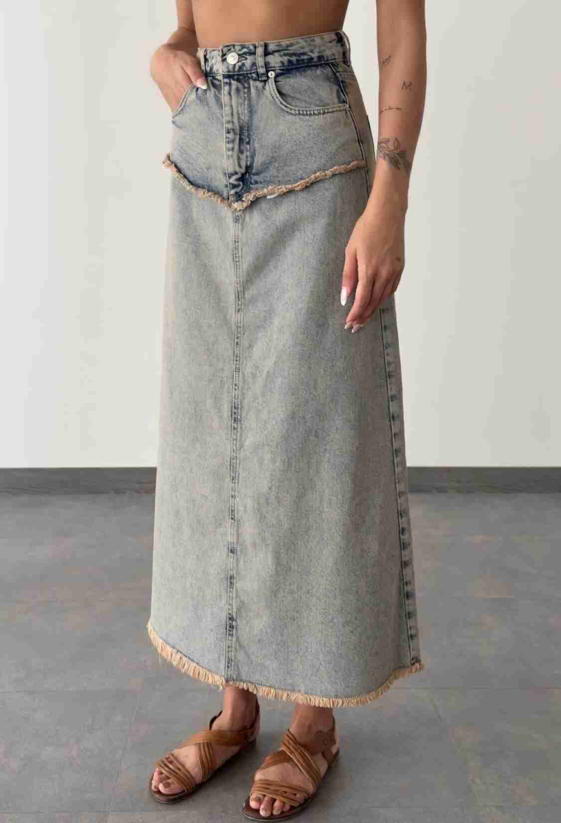 Dirty Stitch Detailed Wrist LengthTint Denim Skirt - Brand: LACARINO - Women & Kids, Baby Clothes Wholesale - TheBS Women