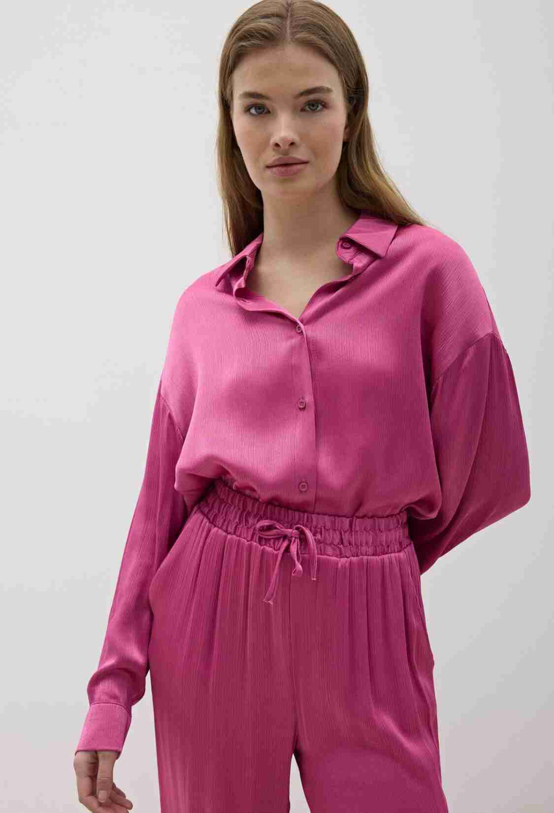 Women's Buttoned Oversize Satin Shirt Dark - Brand: Levure - Women & Kids, Baby Clothes Wholesale - TheBS Women