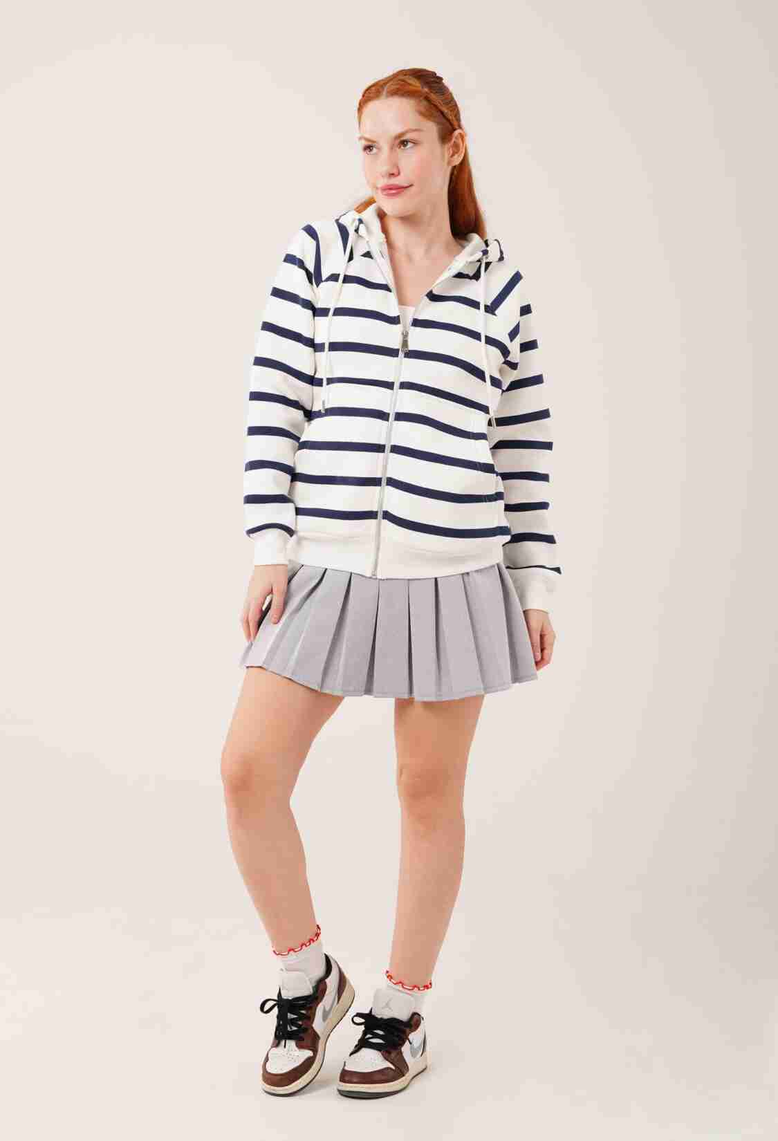Striped Two Thread Hooded Wholesale Sweatshirt - Brand: Lustrin - Women & Kids, Baby Clothes Wholesale - TheBS Women