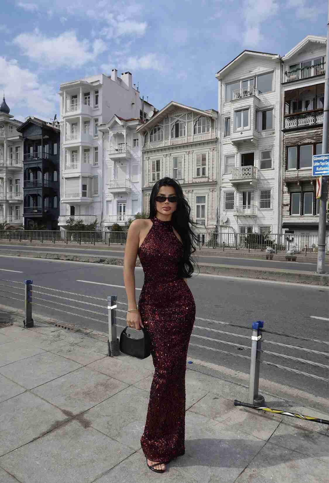 Sequin Detail Long Dress - Burgundy - Brand: EYYO ATELIER - Women & Kids, Baby Clothes Wholesale - TheBS Women