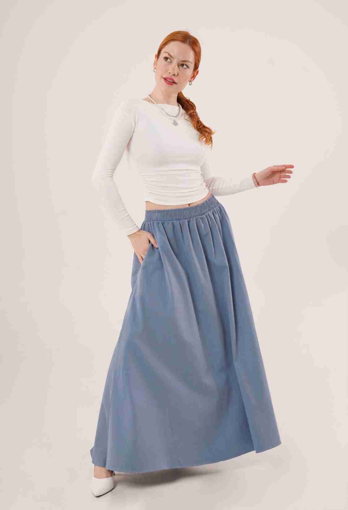 Elastic Waist Pocket Detailed LongWholesale Skirt - Brand: Lustrin - Women & Kids, Baby Clothes Wholesale - TheBS Women
