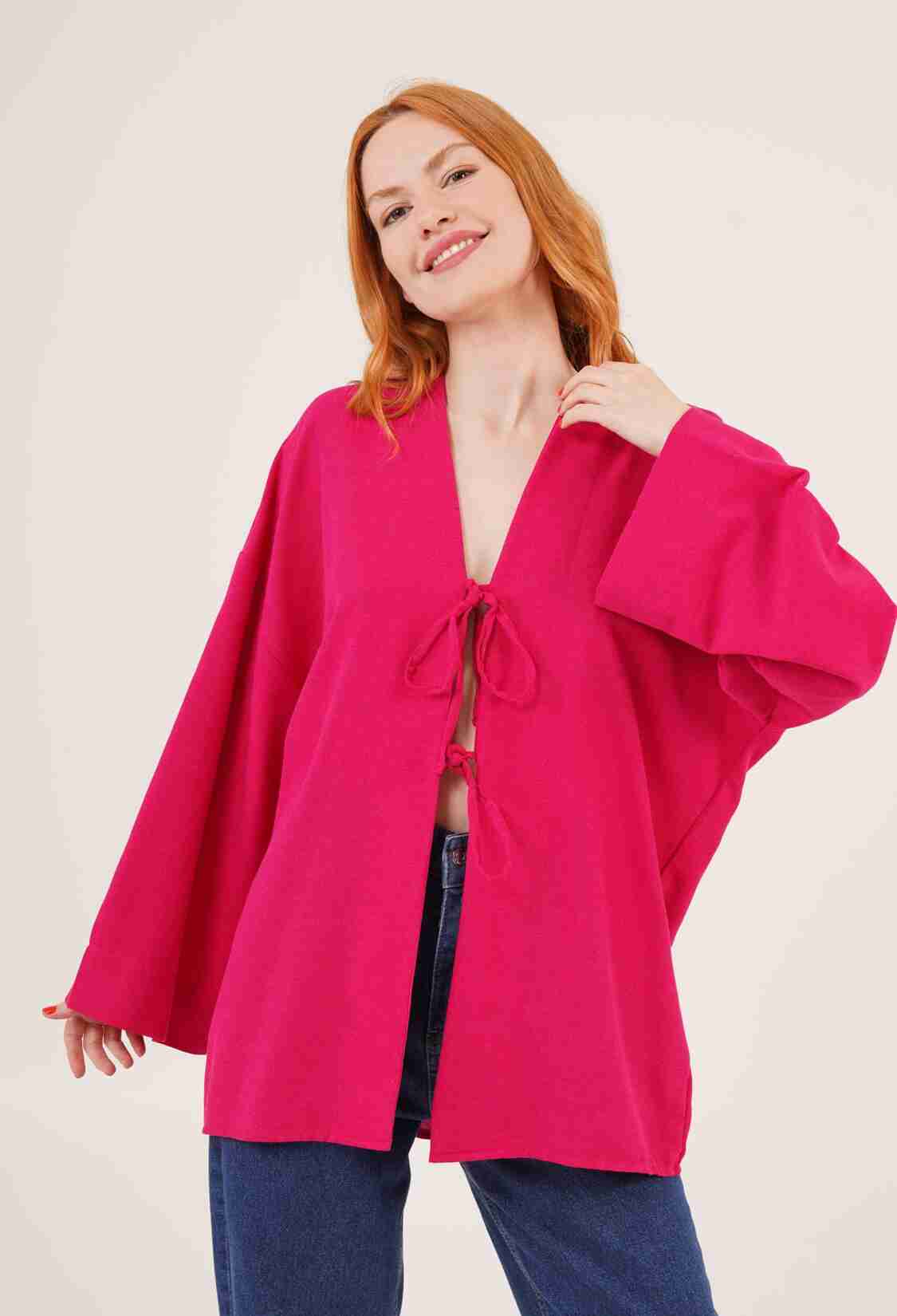 Front Tie Up Detailed Spanish Sleeve WholesaleTunic - Brand: Lustrin - Women & Kids, Baby Clothes Wholesale - TheBS Women