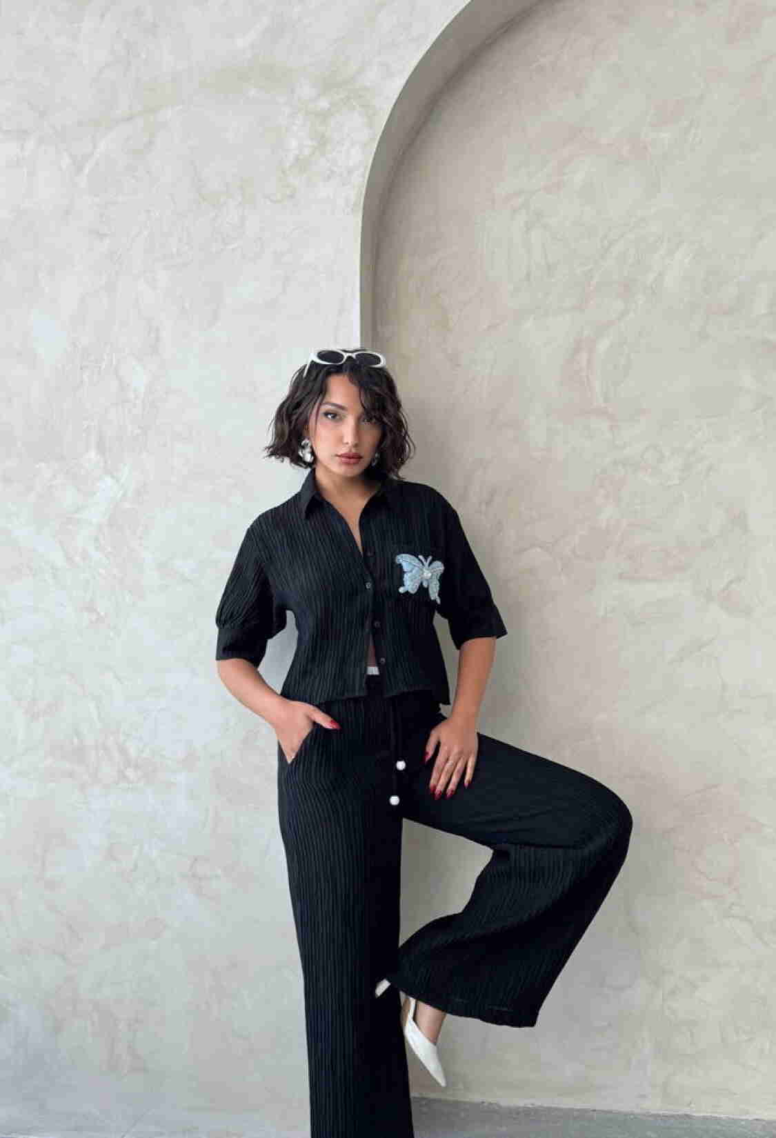 Butterfly Detailed Pleated Shirt - Brand: Topshow - Women & Kids, Baby Clothes Wholesale - TheBS Women