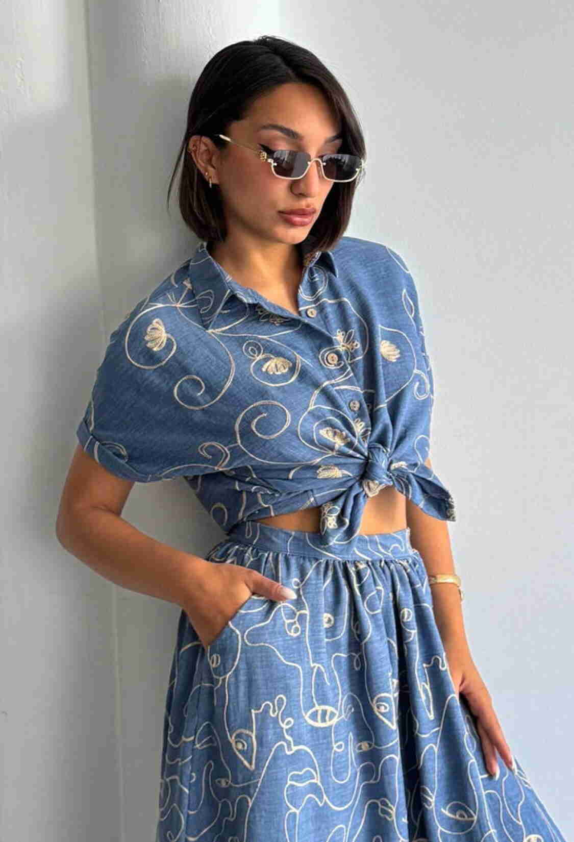 D 2789 Embroidered Shirt - DarkDsn2 - Brand: Topshow - Women & Kids, Baby Clothes Wholesale - TheBS Women