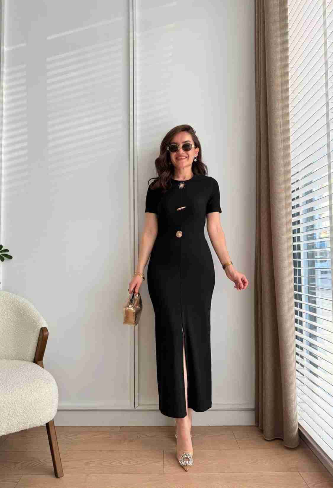 Draped Sun Accessory Half Sleeve Side Slit Dress - Brand: Fiori - Women & Kids, Baby Clothes Wholesale - TheBS Women