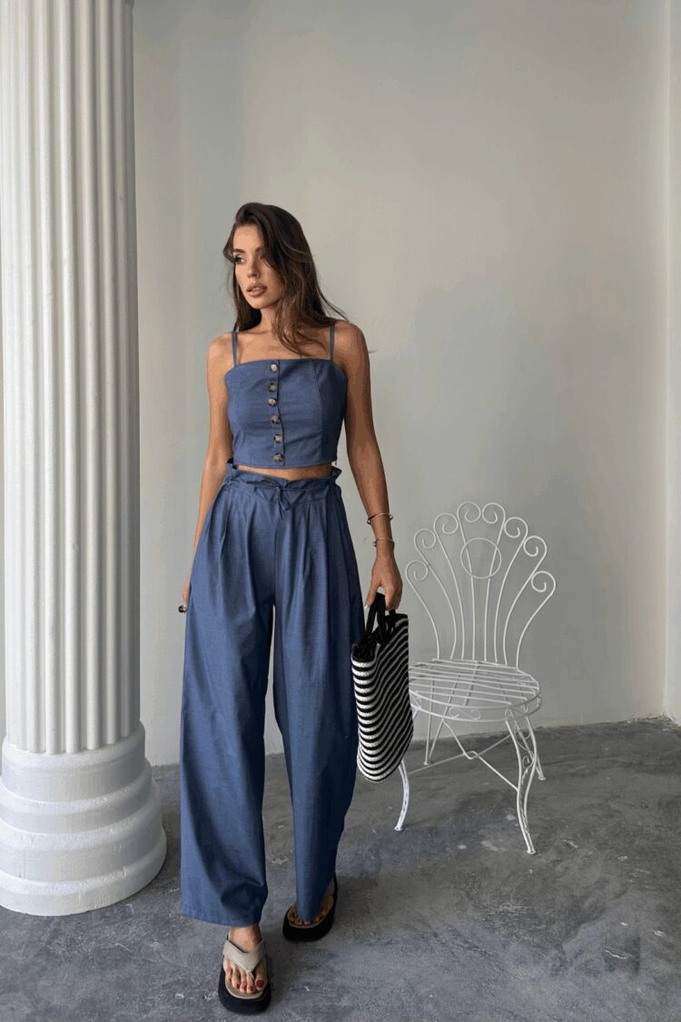 Tencel Crop Blouse With Strap - Shalvar Pants Tk - Brand: Ello - Women & Kids, Baby Clothes Wholesale - TheBS Women