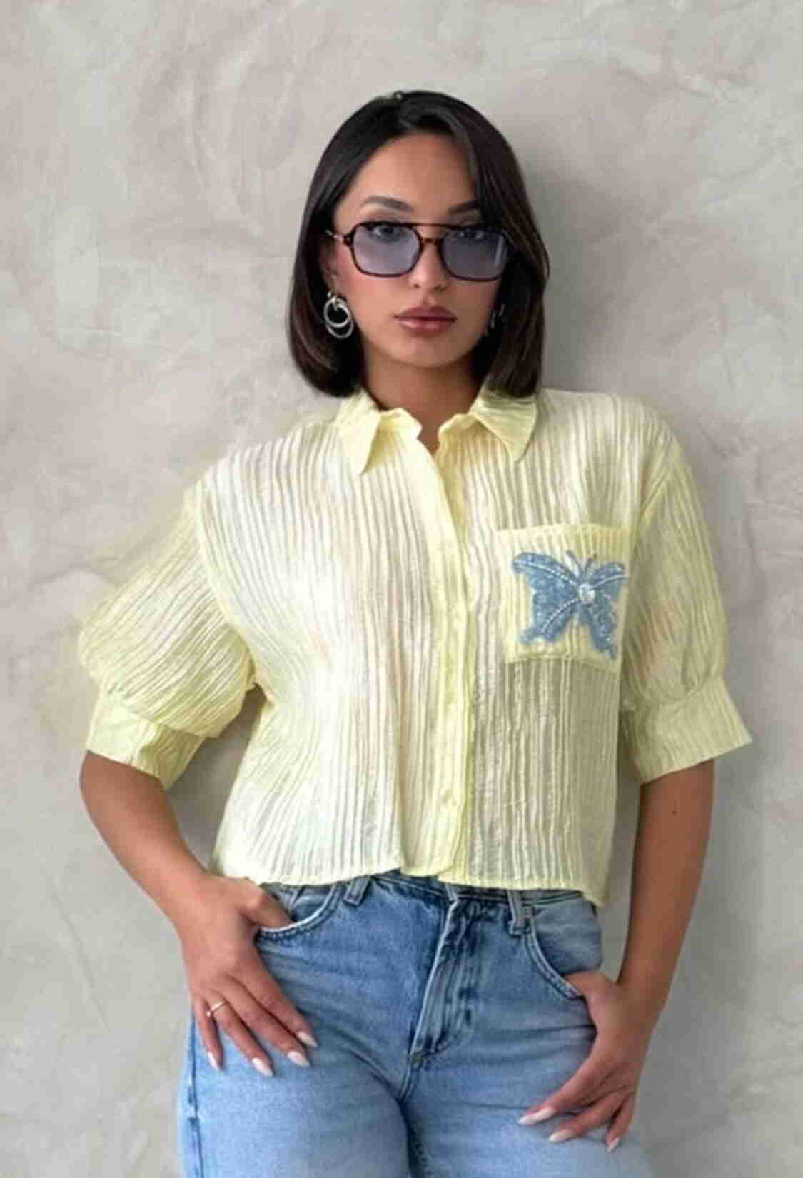 Butterfly Detailed Pleated Shirt - Brand: Topshow - Women & Kids, Baby Clothes Wholesale - TheBS Women