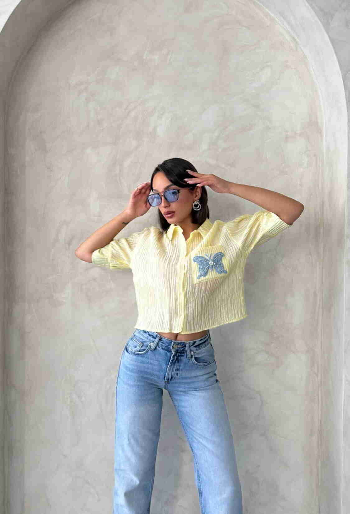 Butterfly Detailed Pleated Shirt - Brand: Topshow - Women & Kids, Baby Clothes Wholesale - TheBS Women