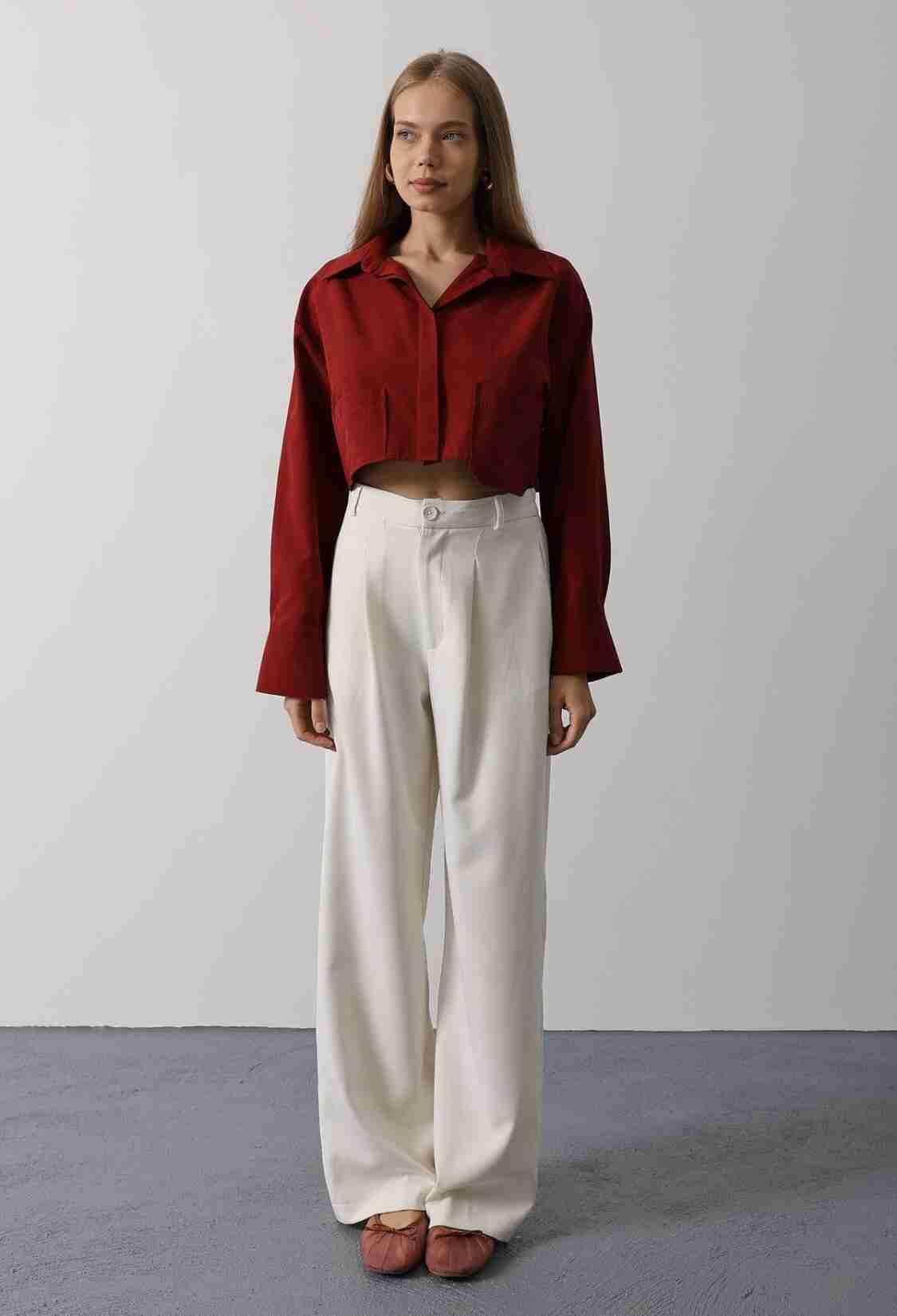 Short Size Double Pocket Shirt - Burgundy - Brand: Reyon - Women & Kids, Baby Clothes Wholesale - TheBS Women