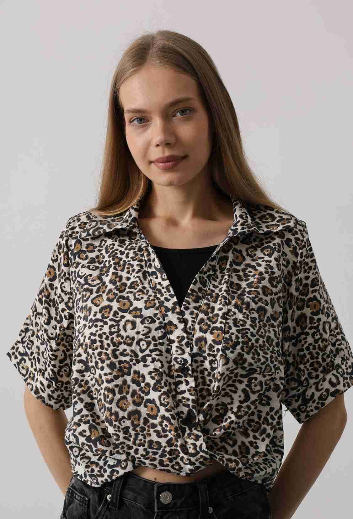 Garnished Leopard Pattern Shirt - Leopard - Brand: Reyon - Women & Kids, Baby Clothes Wholesale - TheBS Women