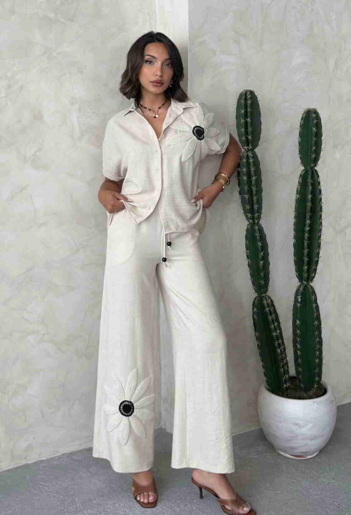 Beige Palazzo Pants With Drawstring Closure - Brand: Topshow - Women & Kids, Baby Clothes Wholesale - TheBS Women