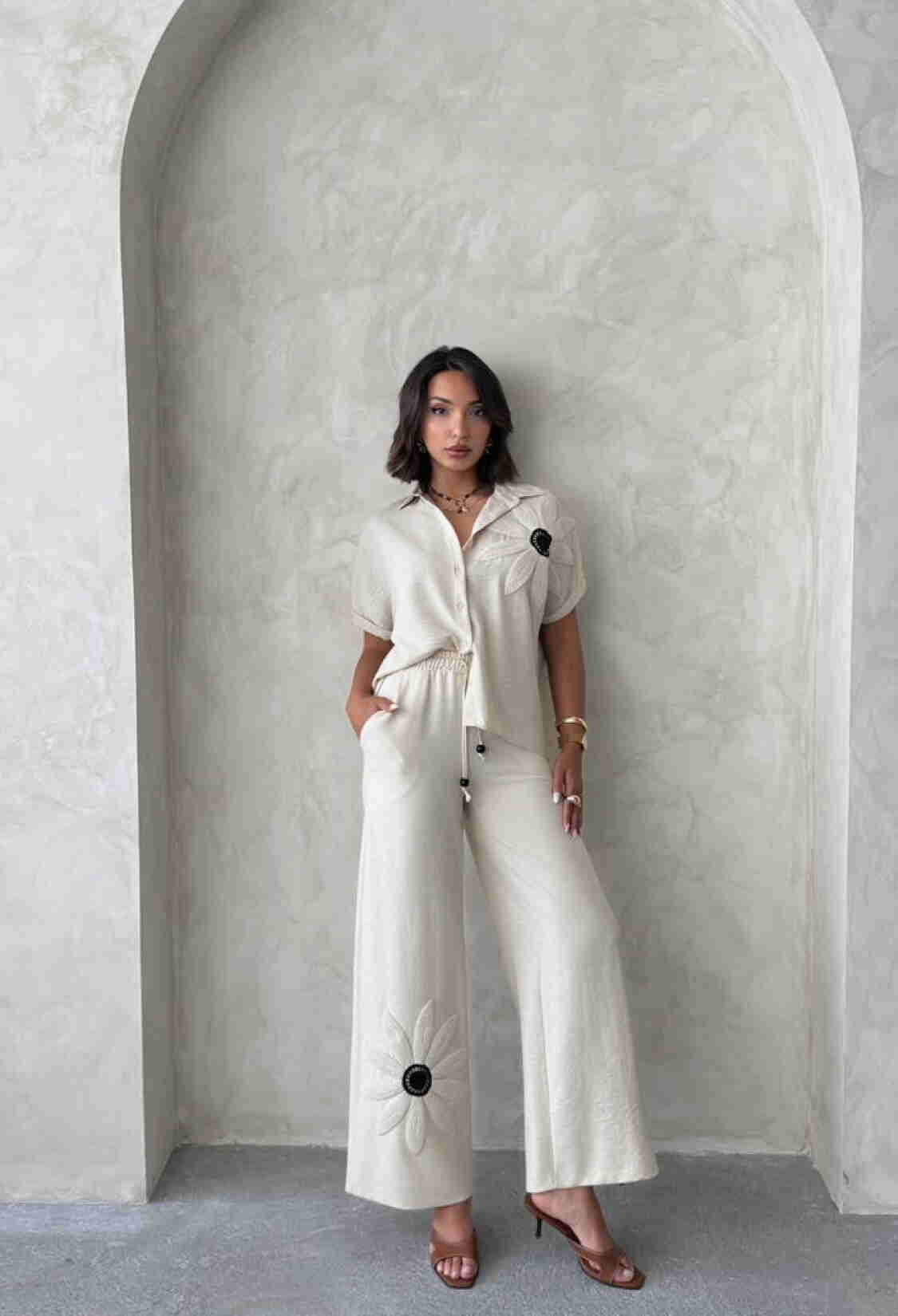Beige Palazzo Pants With Drawstring Closure - Brand: Topshow - Women & Kids, Baby Clothes Wholesale - TheBS Women