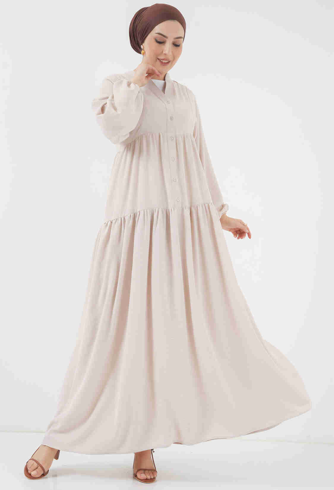Beige Modest Ethnic Casual Smock Dress - Brand: Bigdart - Women & Kids, Baby Clothes Wholesale - TheBS Women