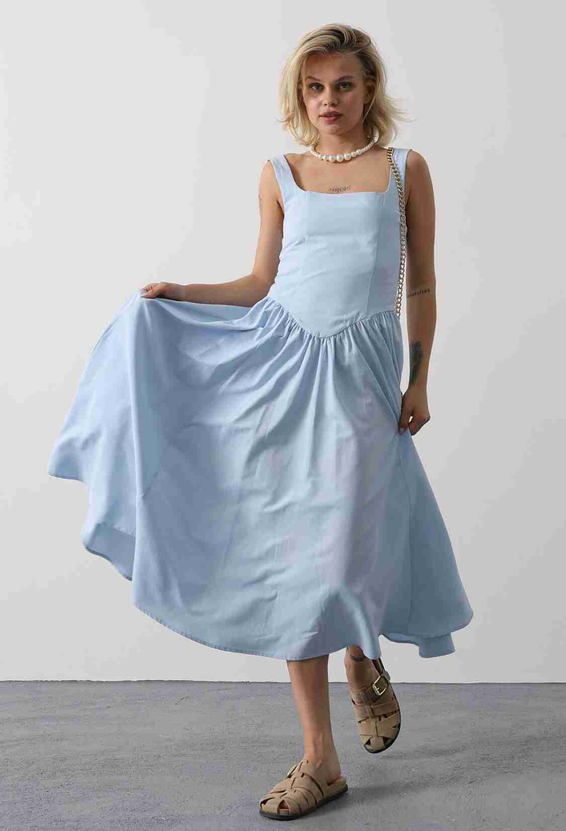 Fit And Flare Dress With Square Neck - Brand: Reyon - Women & Kids, Baby Clothes Wholesale - TheBS Women