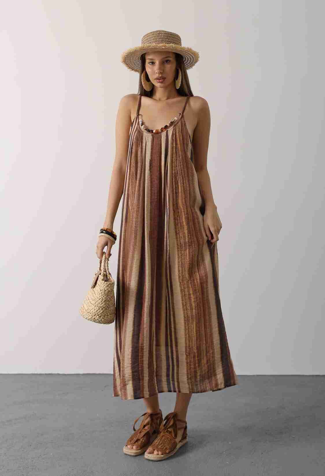 Brown Boho Sleeveless Striped Slip Dress - Brand: Reyon - Women & Kids, Baby Clothes Wholesale - TheBS Women