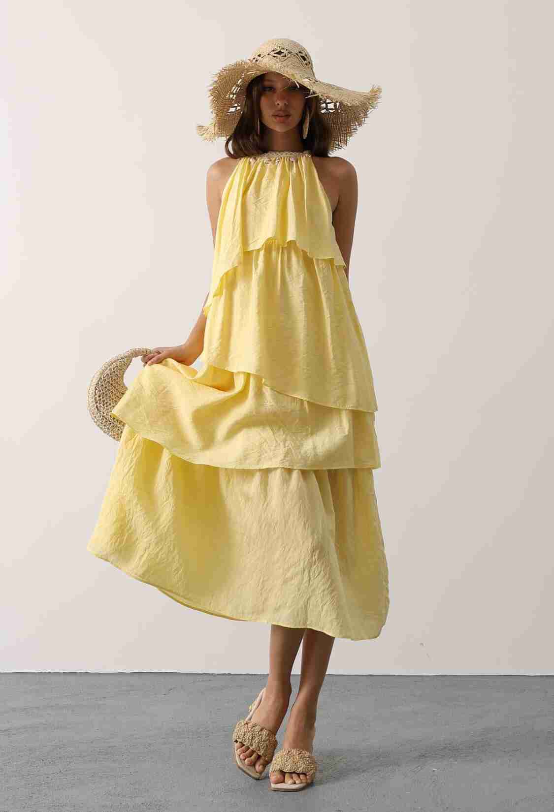 Boho A-Line Halter Neck Midi Dress - Brand: Reyon - Women & Kids, Baby Clothes Wholesale - TheBS Women