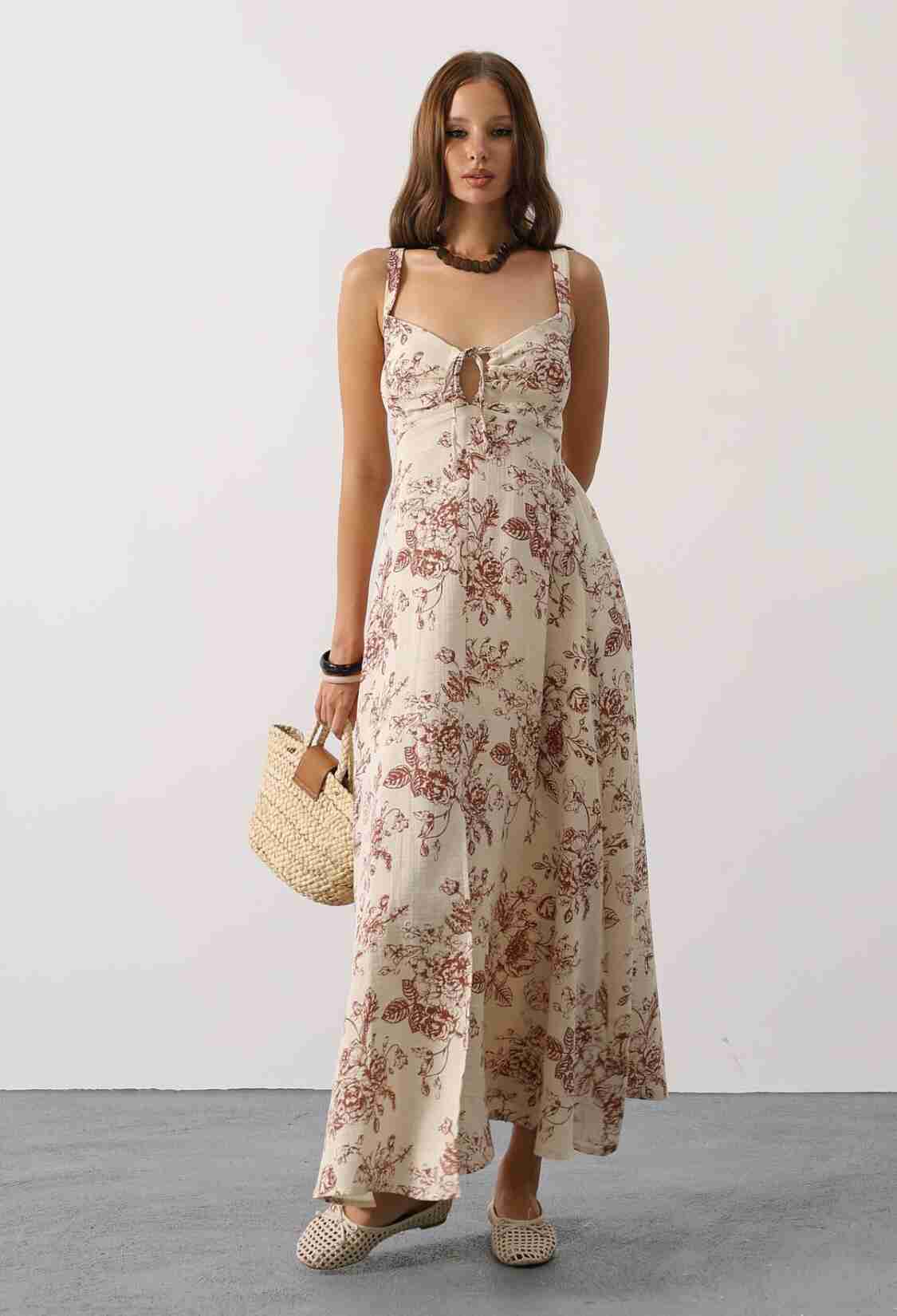 Beige Boho Slip Maxi Dress With Sweetheart Neck - Brand: Reyon - Women & Kids, Baby Clothes Wholesale - TheBS Women