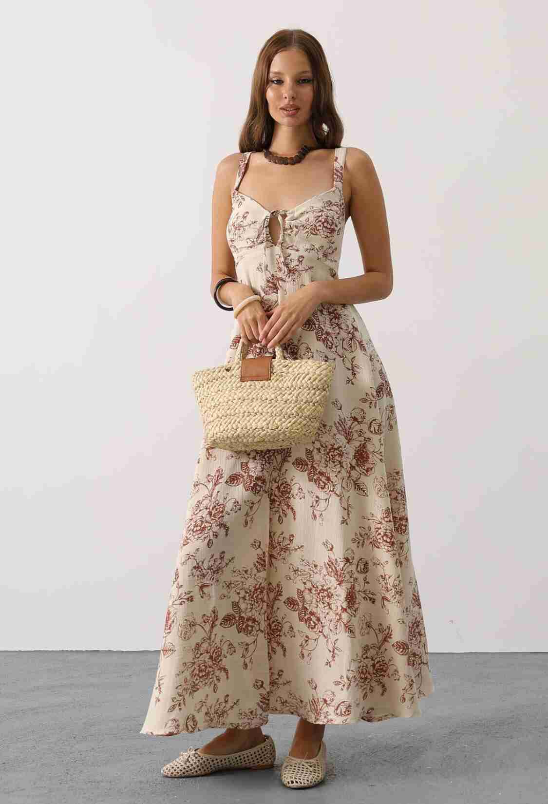 Beige Boho Slip Maxi Dress With Sweetheart Neck - Brand: Reyon - Women & Kids, Baby Clothes Wholesale - TheBS Women