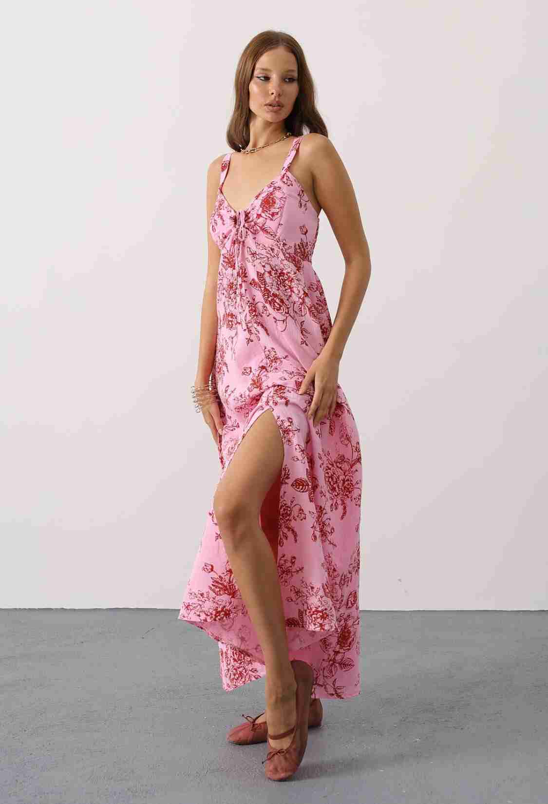 Floral Maxi Slip Dress With Sweetheart Neck - Brand: Reyon - Women & Kids, Baby Clothes Wholesale - TheBS Women