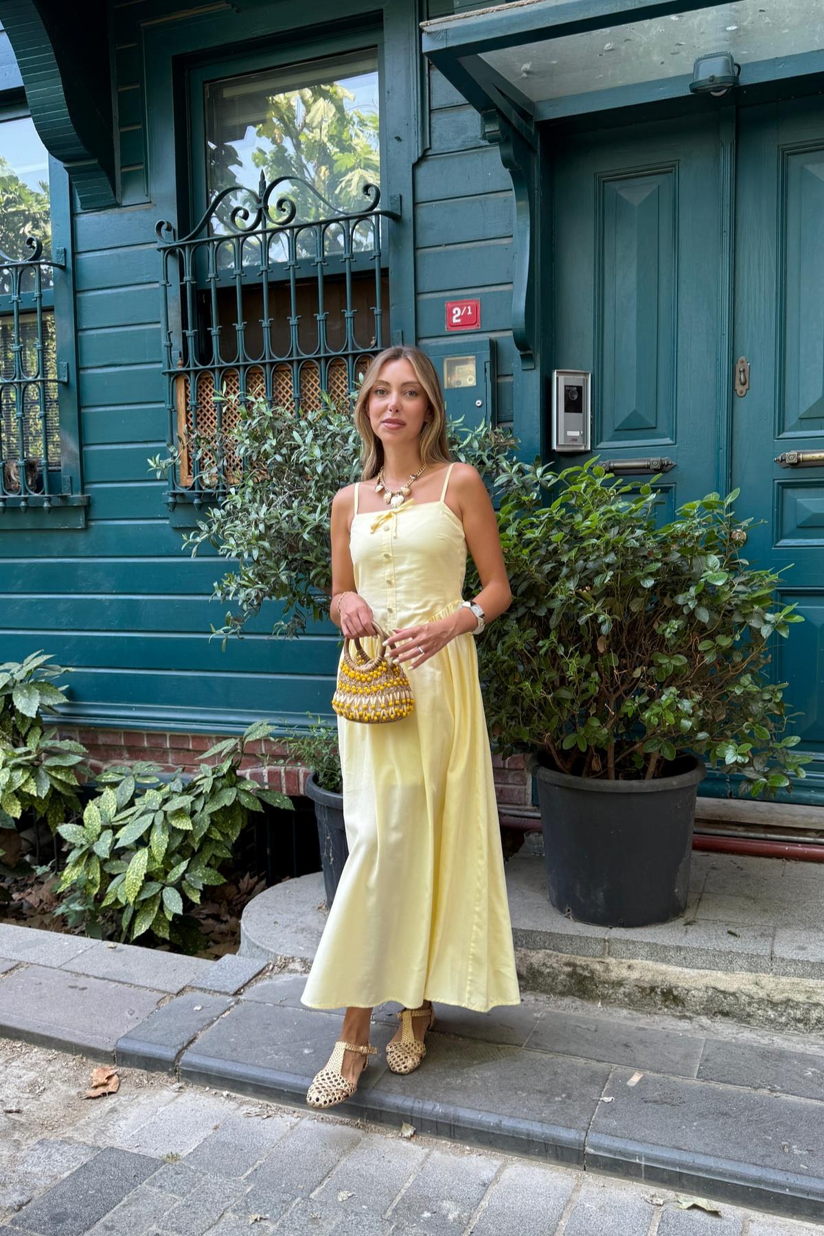 Yellow Sleeveless Slip Dress With Square Neck - Brand: Levure - Women & Kids, Baby Clothes Wholesale - TheBS Women