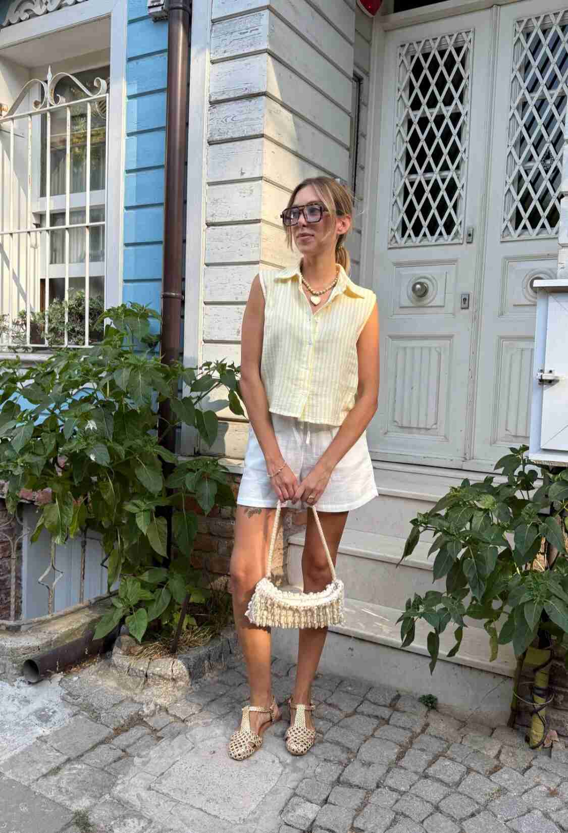 Yellow Striped Casual Shirt With Notched Neck - Brand: Levure - Women & Kids, Baby Clothes Wholesale - TheBS Women
