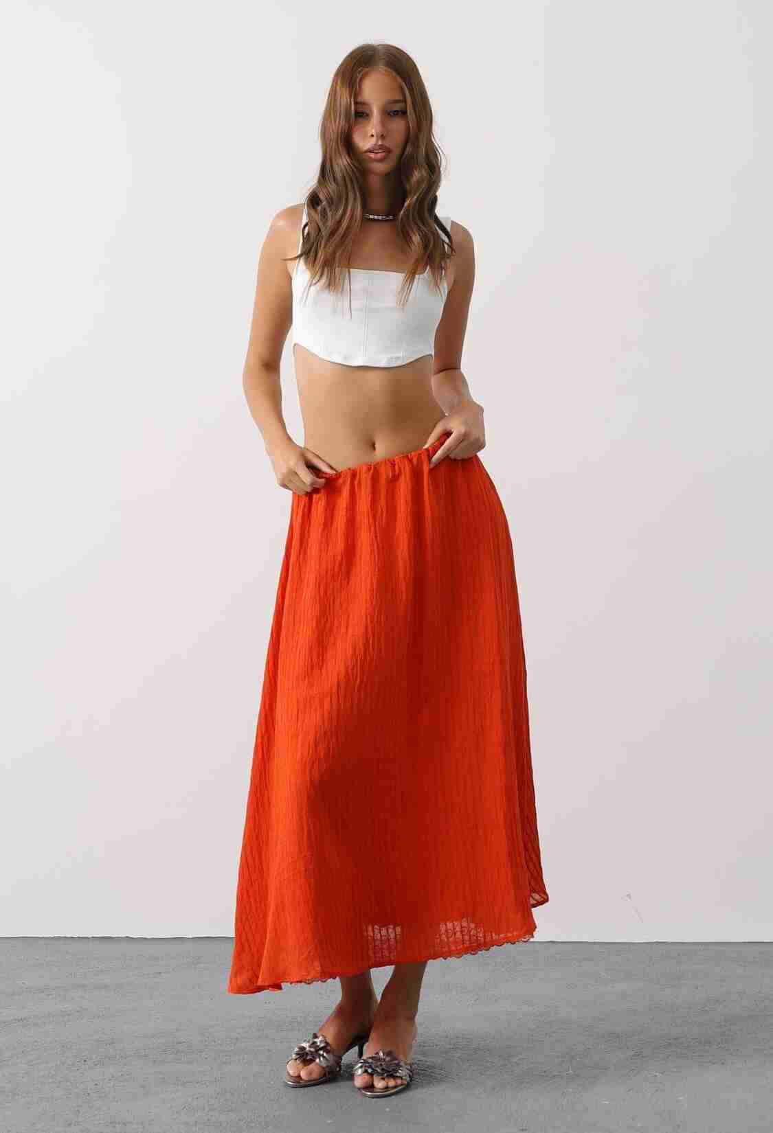 Orange Flared Maxi Skirt With Mid Waist - Brand: Reyon - Women & Kids, Baby Clothes Wholesale - TheBS Women