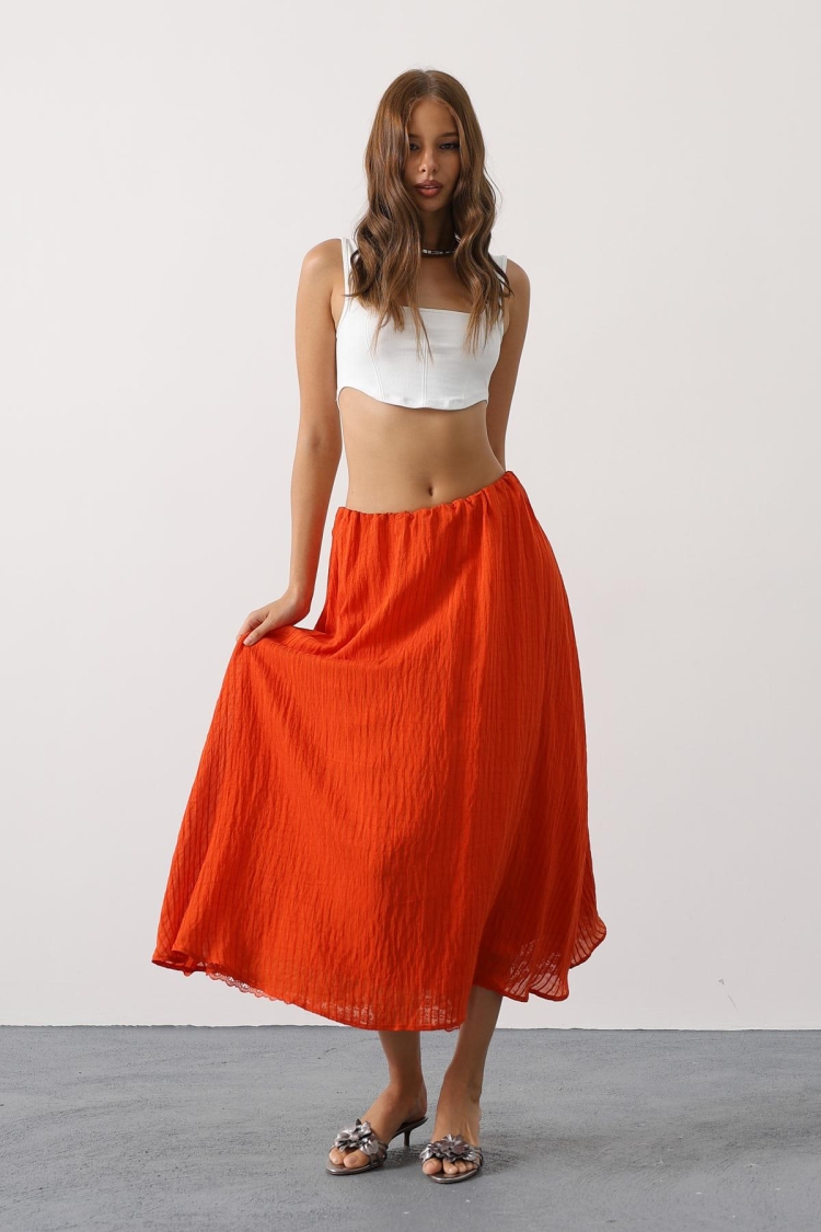 Orange Flared Maxi Skirt With Mid Waist - Brand: Reyon - Women & Kids, Baby Clothes Wholesale - TheBS Women