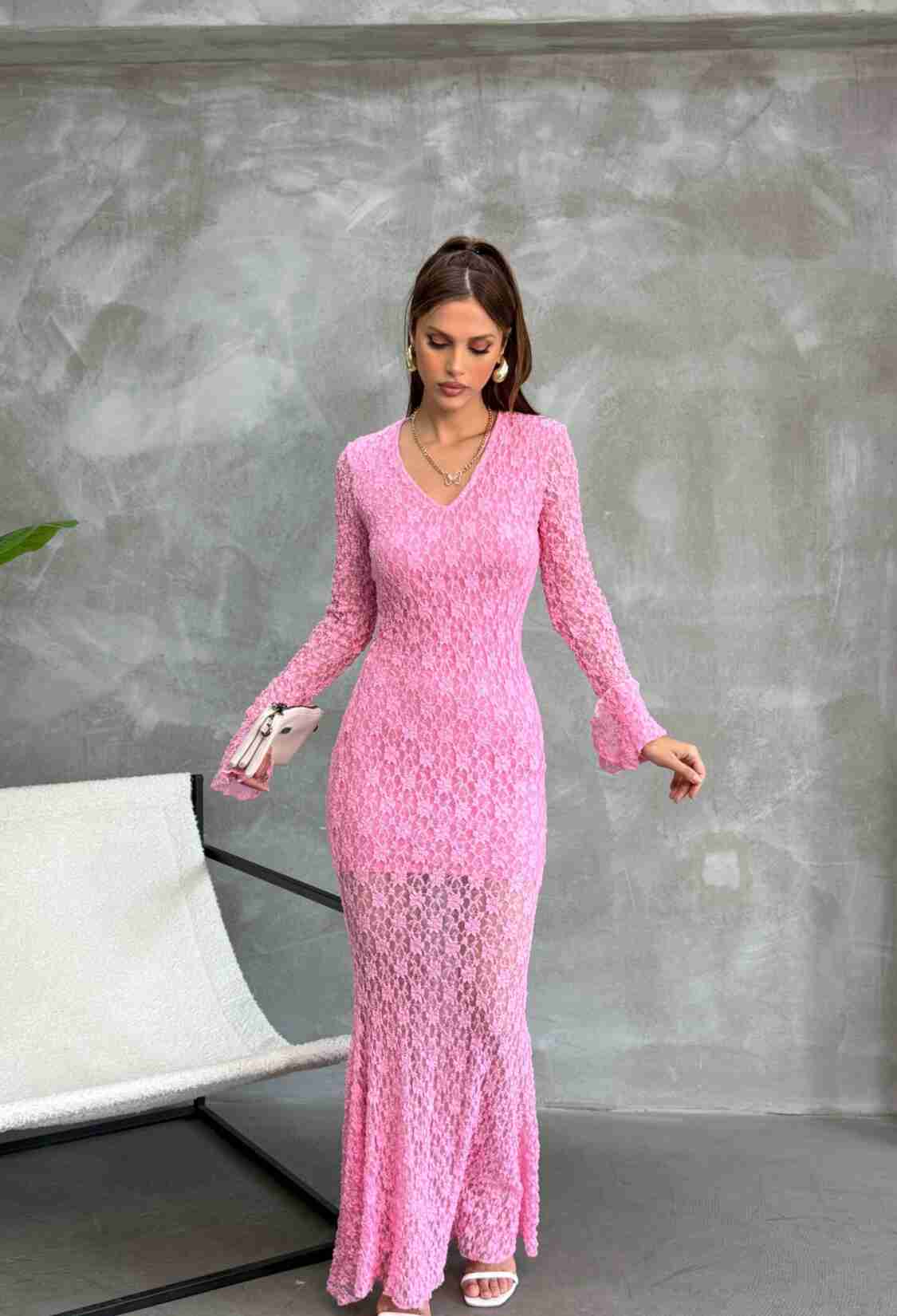 ElegantBodycon Dress With V-Neck And Long Sleeves - Brand: Fiori - Women & Kids, Baby Clothes Wholesale - TheBS Women