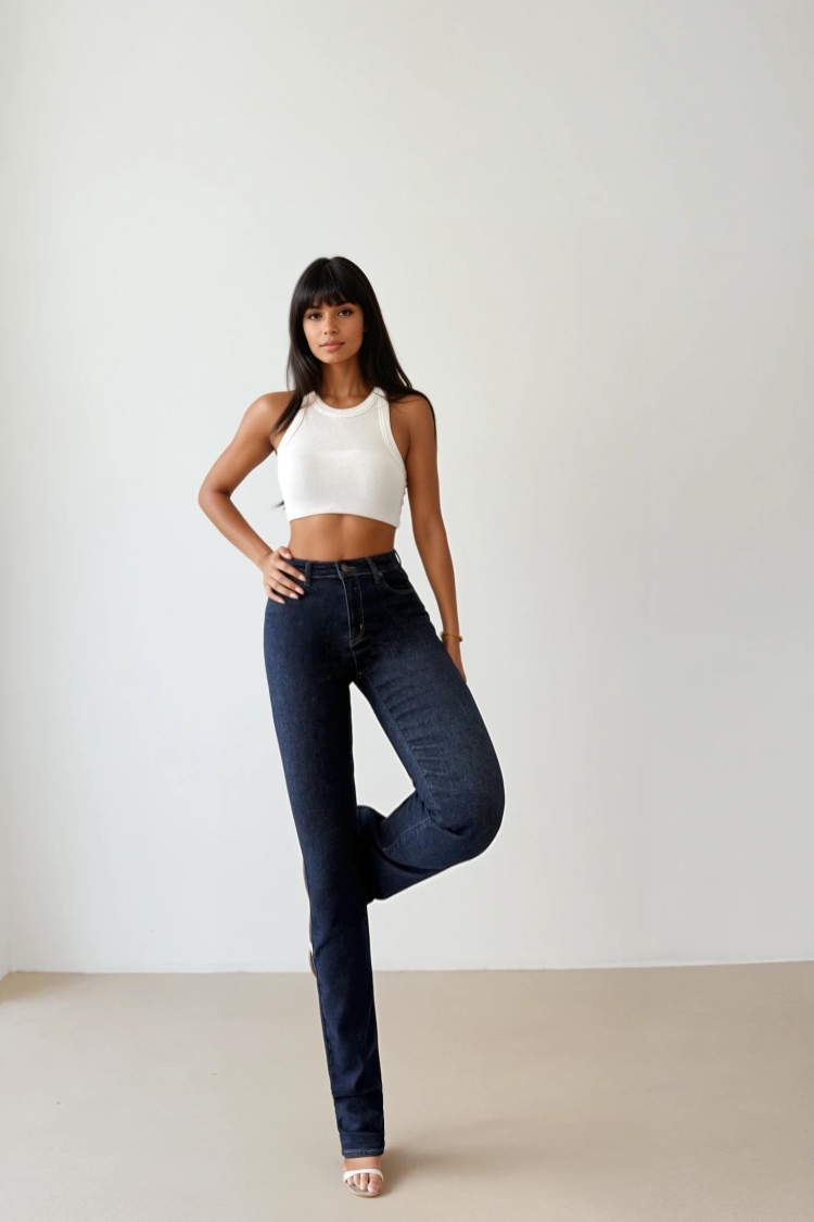 Blue High Waist Mom Jeans With Straight Leg - Brand: LACARINO - Women & Kids, Baby Clothes Wholesale - TheBS Women