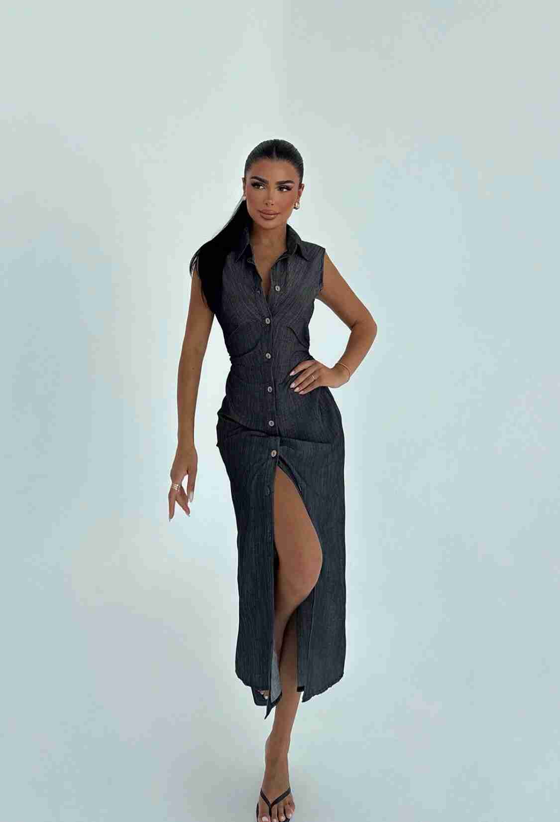 Black Striped Sleeveless Sheath Dress Maxi - Brand: EYYO ATELIER - Women & Kids, Baby Clothes Wholesale - TheBS Women