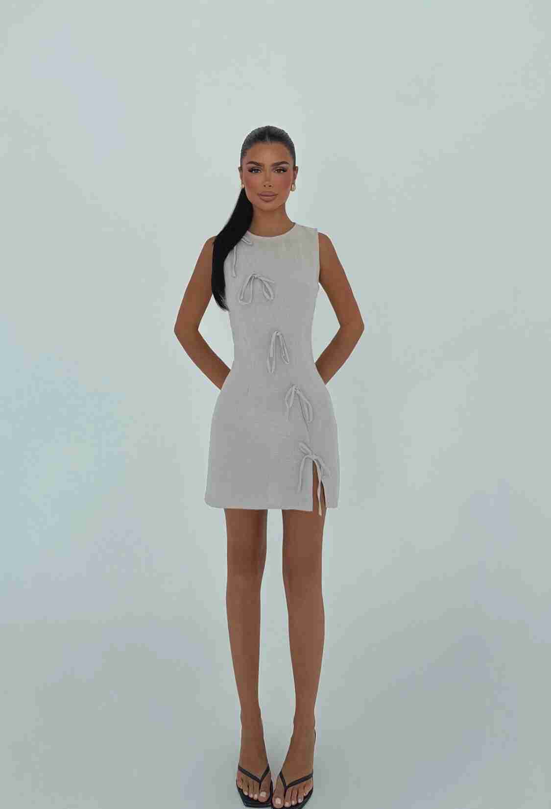 Beige Bodycon Mini Dress With Cap Sleeves - Brand: EYYO ATELIER - Women & Kids, Baby Clothes Wholesale - TheBS Women