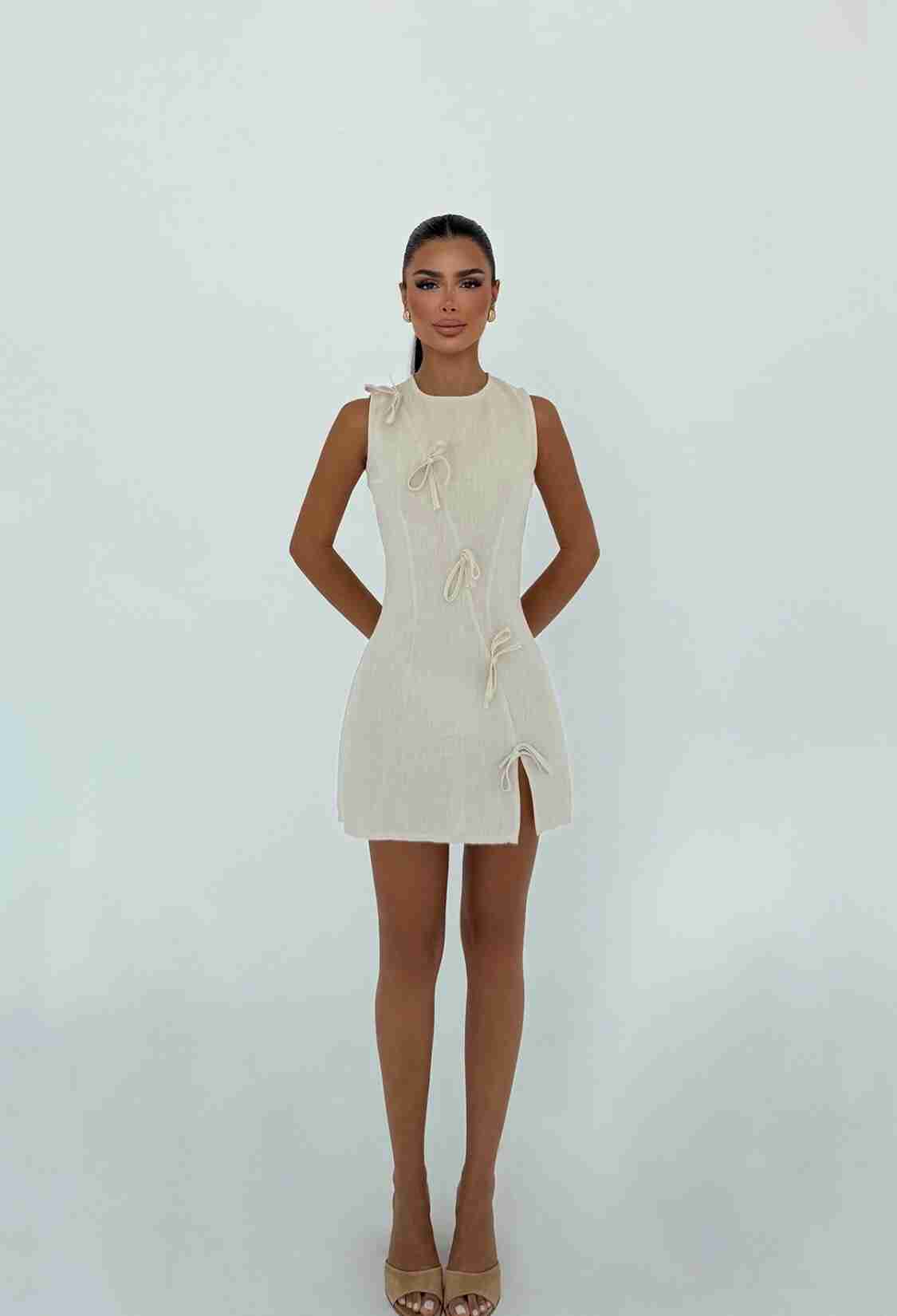Elegant Slit Mini Dress - Sleeveless Round Neck - Brand: EYYO ATELIER - Women & Kids, Baby Clothes Wholesale - TheBS Women