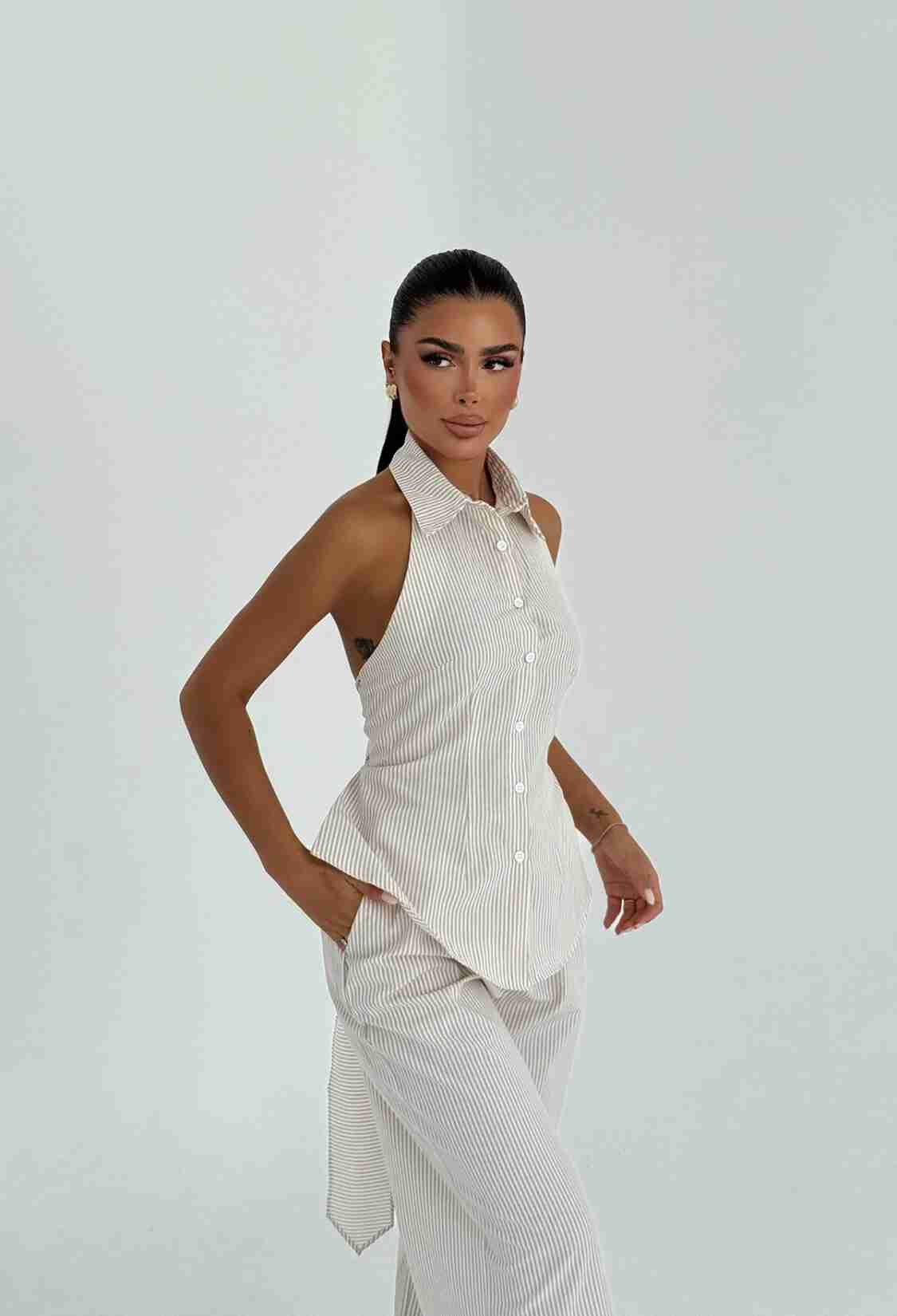 Elegant Striped Set With Halter Neck Palazzo - Brand: EYYO ATELIER - Women & Kids, Baby Clothes Wholesale - TheBS Women