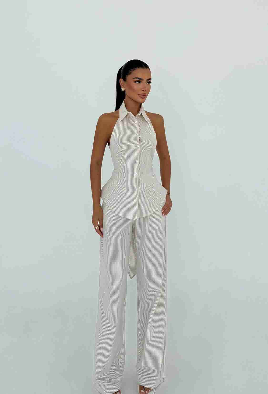 Elegant Striped Set With Halter Neck Palazzo - Brand: EYYO ATELIER - Women & Kids, Baby Clothes Wholesale - TheBS Women