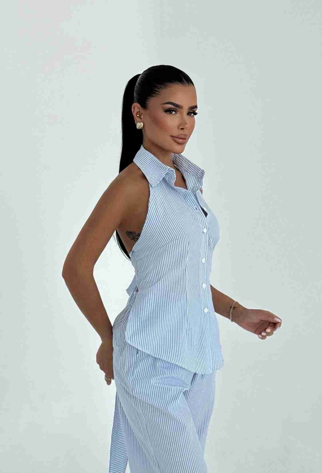 Striped Slim Fit Sleeveless Suit - Brand: EYYO ATELIER - Women & Kids, Baby Clothes Wholesale - TheBS Women