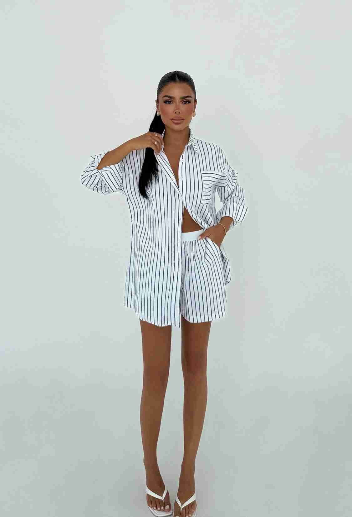 White Striped Oversized Fit Set - Brand: EYYO ATELIER - Women & Kids, Baby Clothes Wholesale - TheBS Women