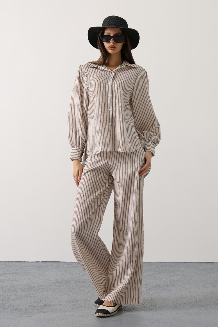 Beige Striped Casual Elegant Formal Set - Brand: Reyon - Women & Kids, Baby Clothes Wholesale - TheBS Women