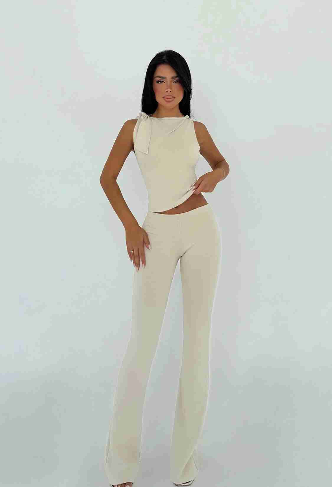 Beige Elegant Slim Fit Bootcut Set - Brand: EYYO ATELIER - Women & Kids, Baby Clothes Wholesale - TheBS Women